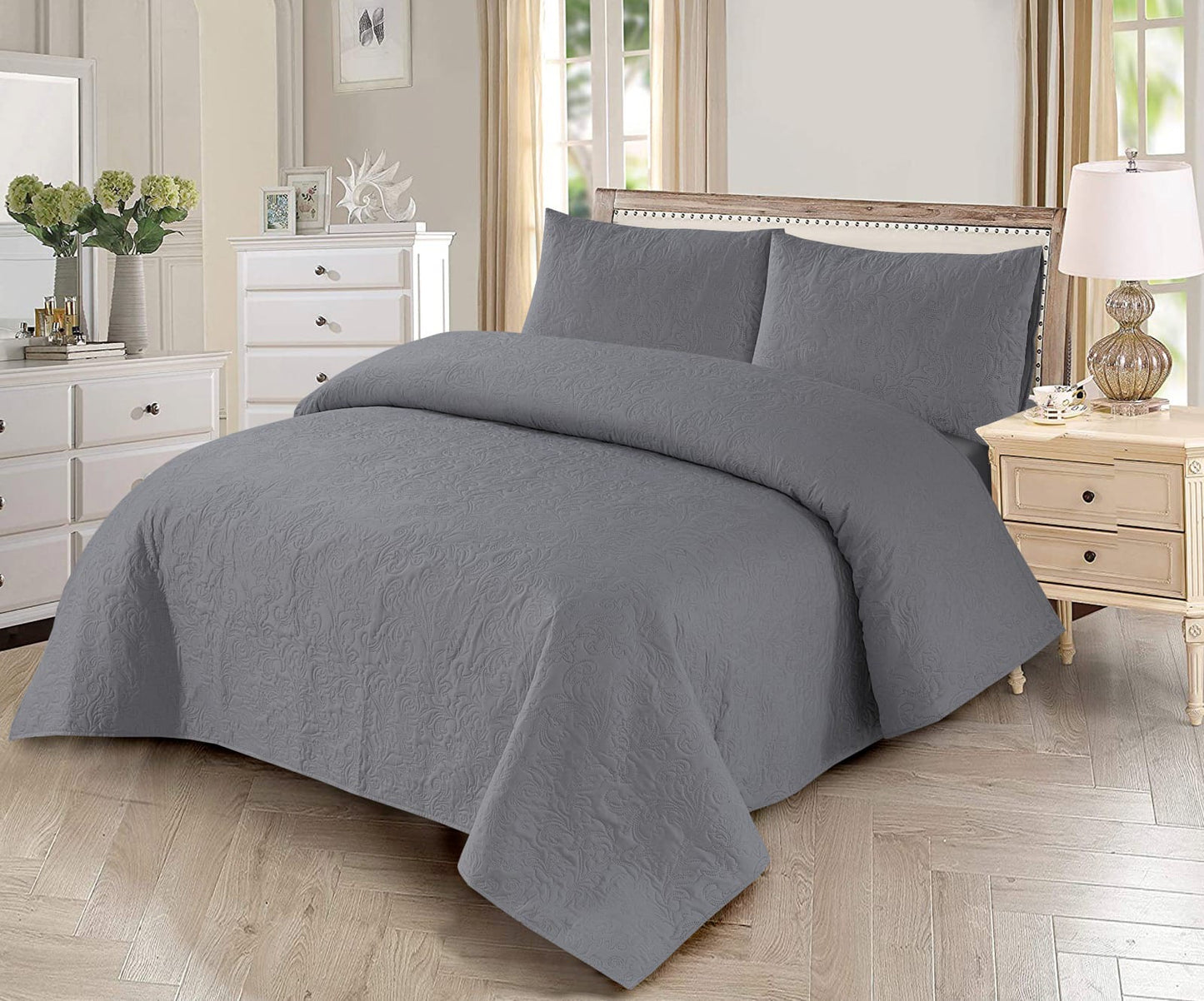 3 PCS grey Bedspread Set