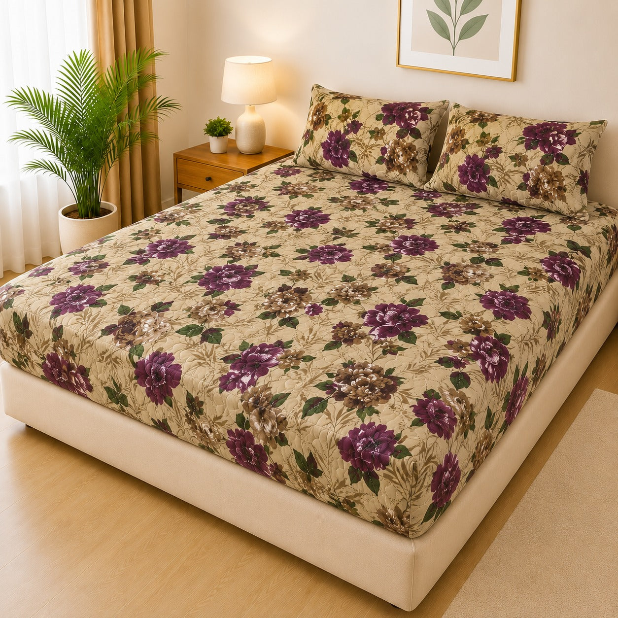 Printed 3 Piece's Quilted Bedsheets Set (100% Waterproof) New Arrivals! Luxury Bedsheet Q-005