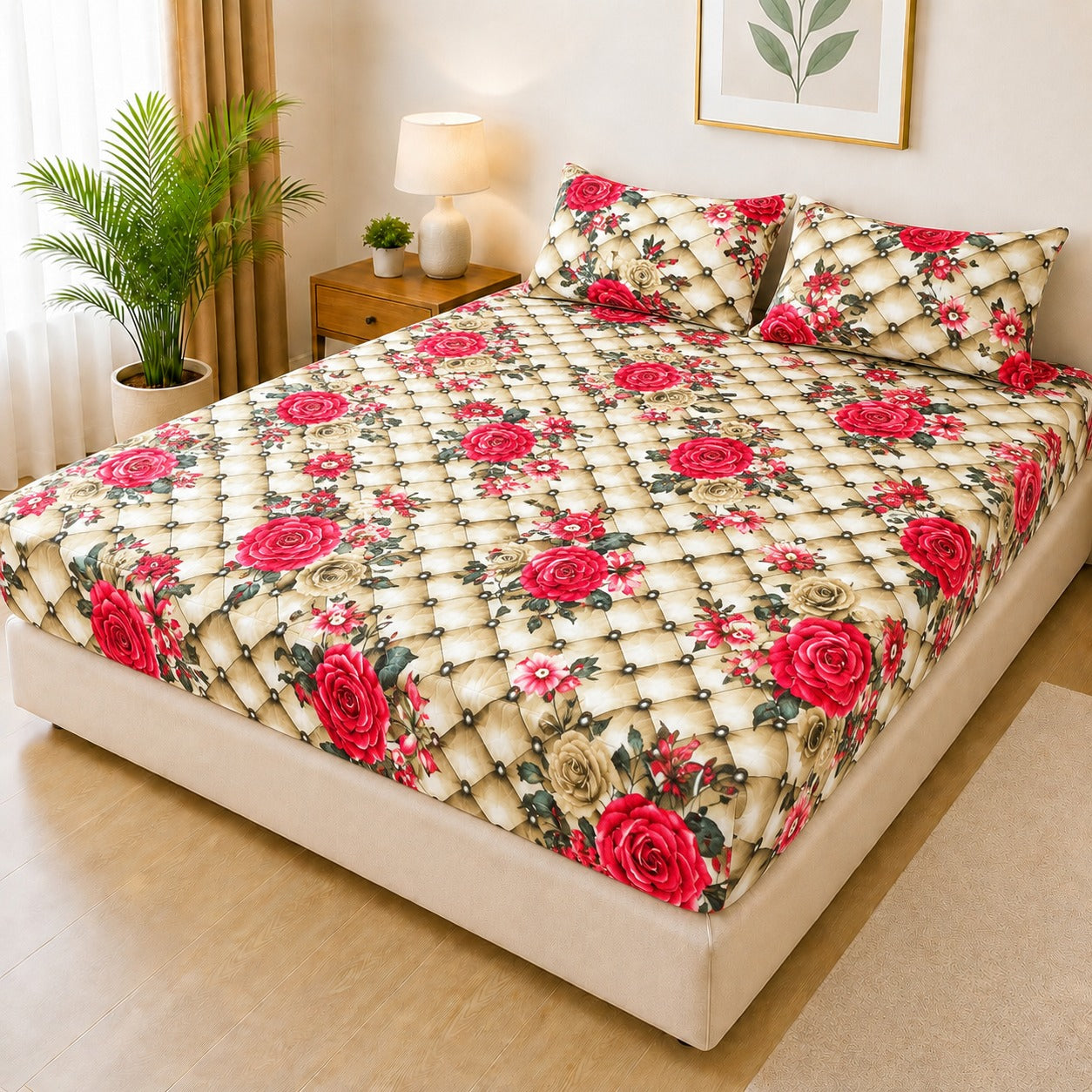 Printed 3 Piece's Quilted Bedsheets Set (100% Waterproof) New Arrivals! Luxury Bedsheet Q-007