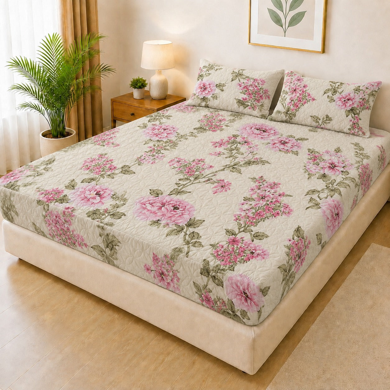 Printed 3 Piece's Quilted Bedsheets Set (100% Waterproof) New Arrivals! Luxury Bedsheet Q-013