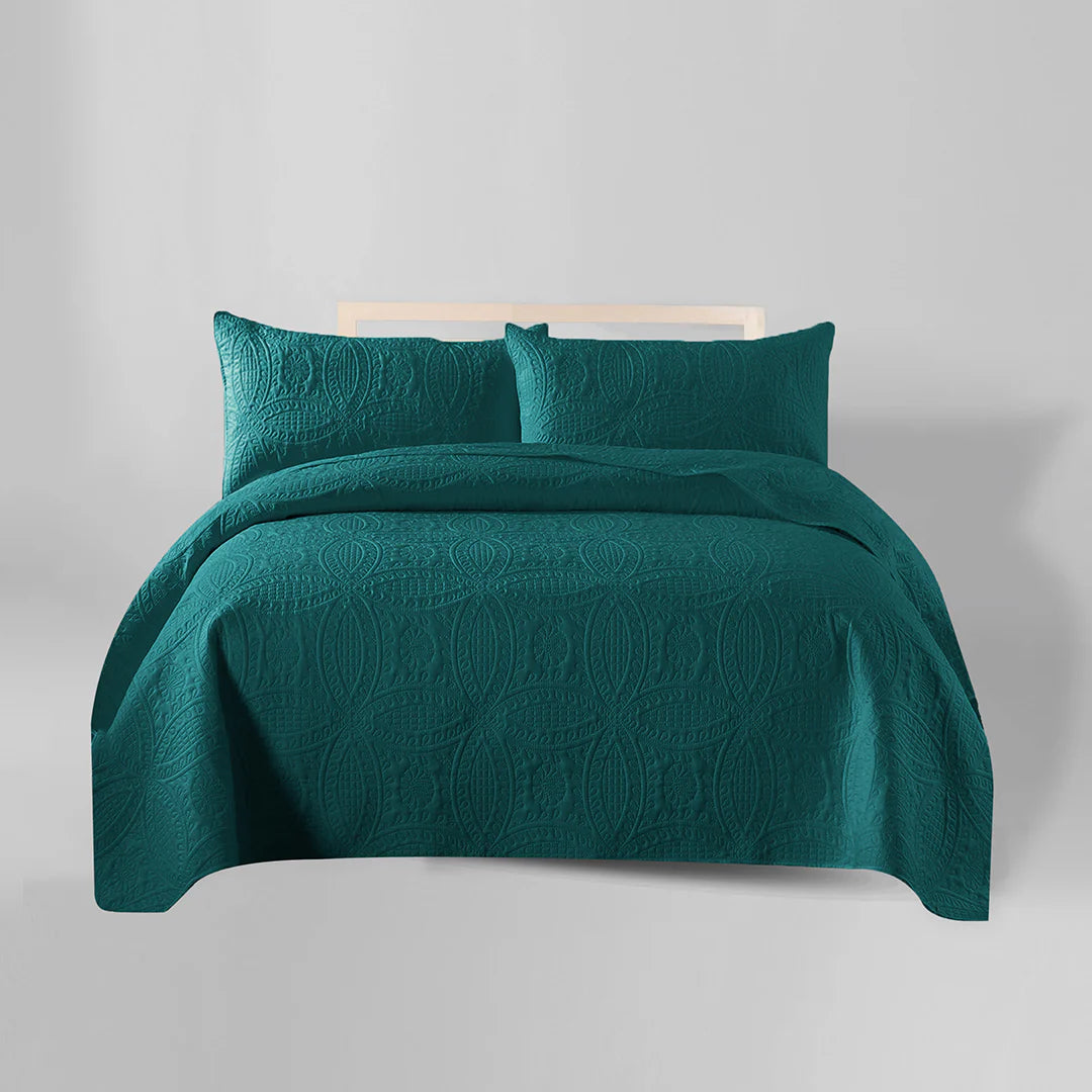 3 PCS Bedspread Set  Teal