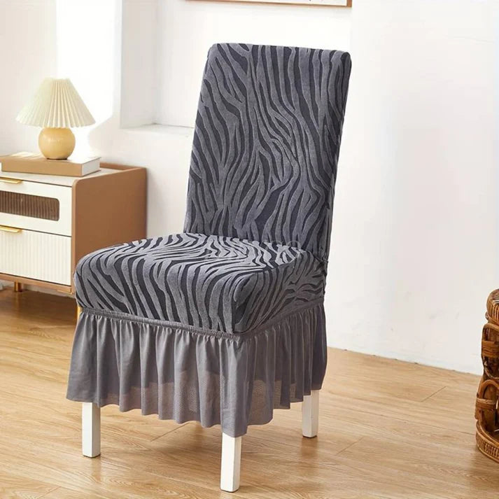 Wave Pattern Velvet Dinning Chair Covers Grey