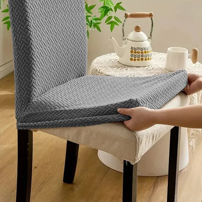 Velvet Strip Design Fitted Dinning Chair Covers Grey