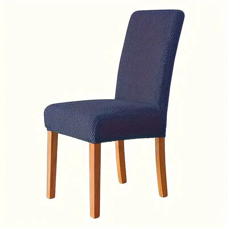 Velvet Strip Design Fitted Dinning Chair Covers  Blue