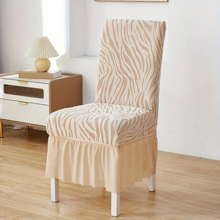 Wave Pattern Velvet Dinning Chair Covers Skin Golden