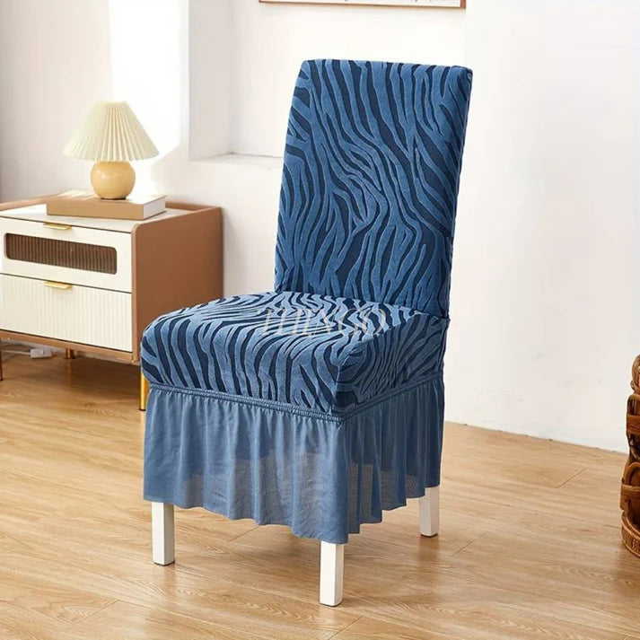 Wave Pattern Velvet Dinning Chair Covers Navy Blue