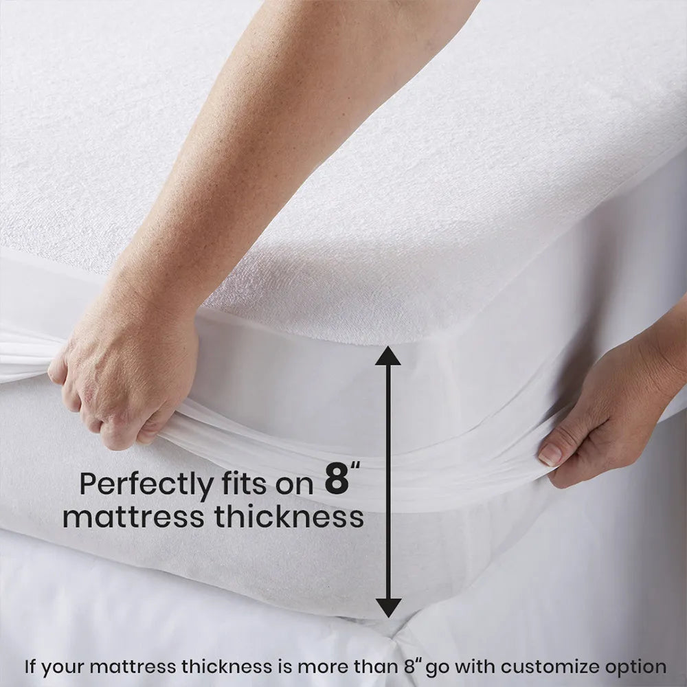 Terry Cotton Waterproof Mattress Protector White  Color Fitted Style