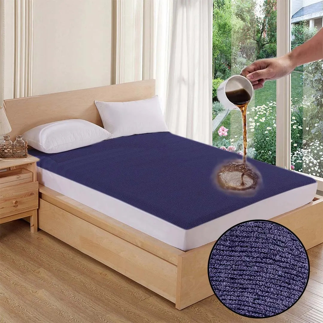 Terry Cotton Waterproof Mattress Protector Blue  Color Fitted Style