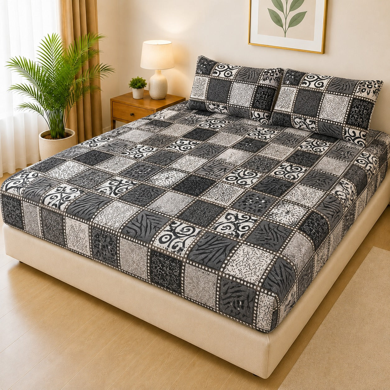 Printed 3 Piece's Quilted Bedsheets Set (100% Waterproof) New Arrivals! Luxury Bedsheet Q-004