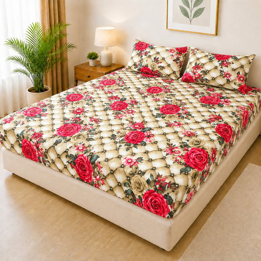 Printed 3 Piece's Quilted Bedsheets Set (100% Waterproof) New Arrivals! Luxury Bedsheet Q-007