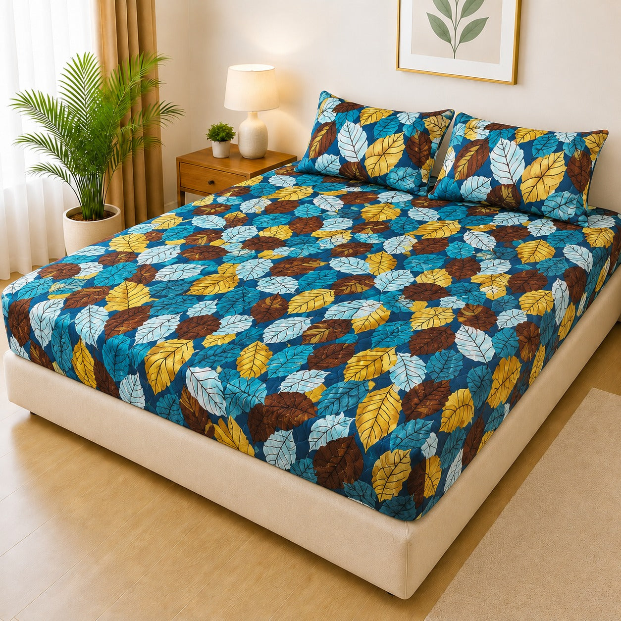 Printed 3 Piece's Quilted Bedsheets Set (100% Waterproof) New Arrivals! Luxury Bedsheet Q-009