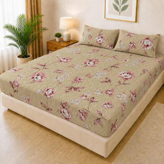 Printed 3 Piece's Quilted Bedsheets Set (100% Waterproof) New Arrivals! Luxury Bedsheet Q-011