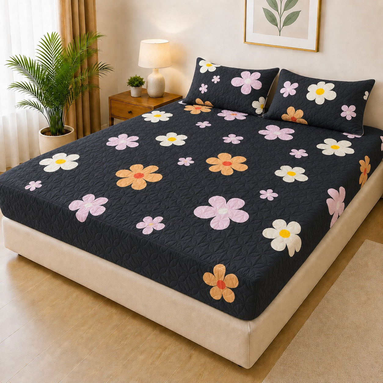 Printed 3 Piece's Quilted Bedsheets Set (100% Waterproof) New Arrivals! Luxury Bedsheet Q-016