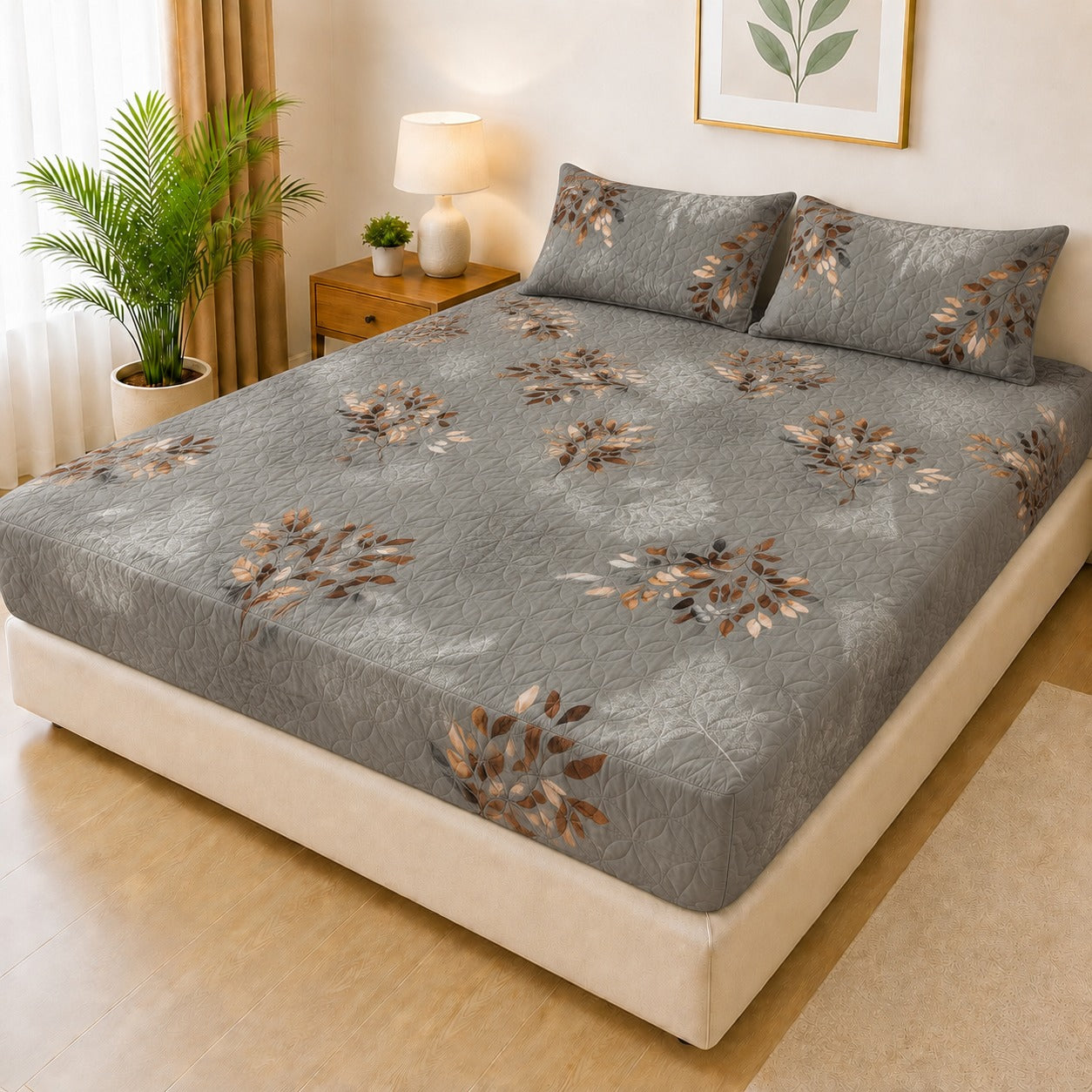 Printed 3 Piece's Quilted Bedsheets Set (100% Waterproof) New Arrivals! Luxury Bedsheet Q-017
