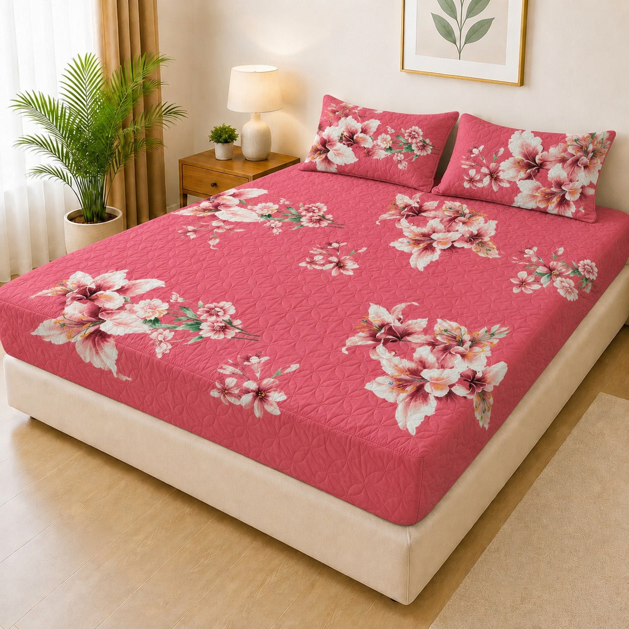 Printed 3 Piece's Quilted Bedsheets Set (100% Waterproof) New Arrivals! Luxury Bedsheet Q-018