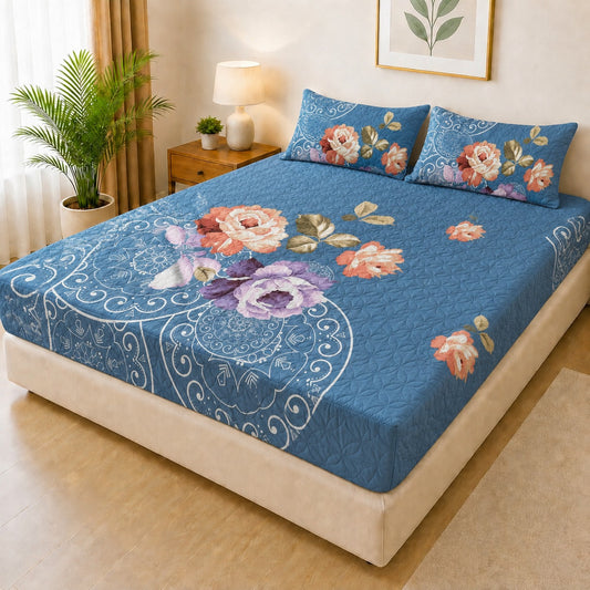Printed 3 Piece's Quilted Bedsheets Set (100% Waterproof) New Arrivals! Luxury Bedsheet Q-020